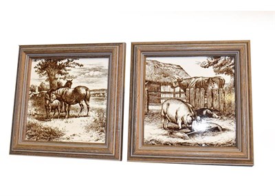 Lot 11 - A set of six framed 6'' tiles, designed by William Wise, Country Animals