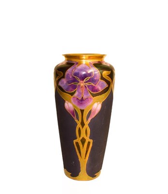 Lot 15 - A Shelley tea set (later decorated) and a Limoges Art Nouveau iridescent vase, 18cm