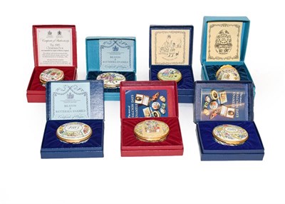 Lot 29 - A collection of eighteen Halcyon Days enamel boxes - cased, a Continental porcelain figure...