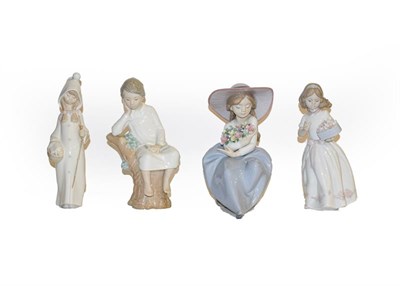 Lot 30 - A Lladro shepherdess, model No. 6964, Lladro Flower Girl, model No. 5862 with five other Lladro...