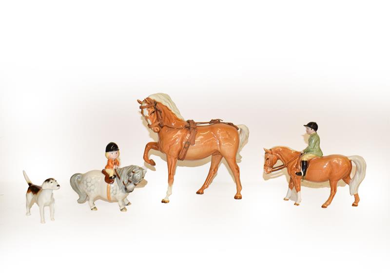Lot 32 - Beswick Boy on Pony, model No. 1500, palomino gloss, together with Horse (Head Tucked, Leg Up),...