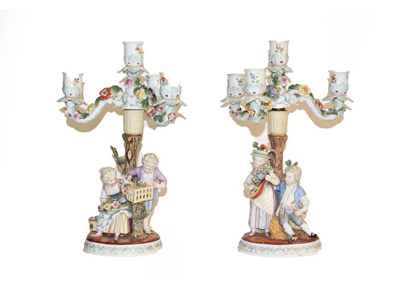Lot 35 - A tray of 19th century English and Continental porcelain figures including a pair of Dresden...