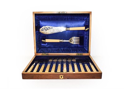 Lot 38 - A quantity of silver plate including a cased set of fish knives and forks, Georgian tea caddy...