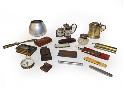 Lot 41 - A group of collectable items including racing goggles, Zenith binoculars, Georgian snuff box,...