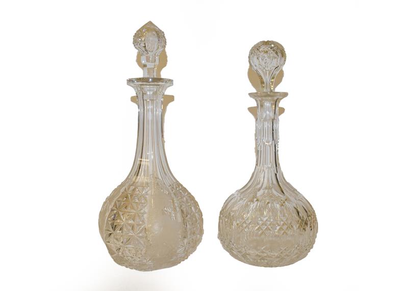 Lot 63 - Four glass decanters including Georgian examples, a Caughley plate in Chantilly Sprig pattern,...