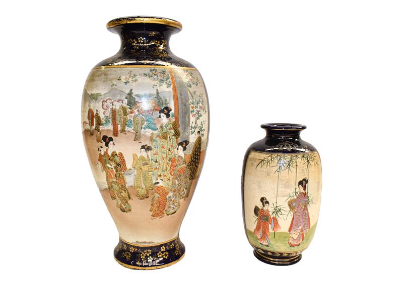 Lot 78 - Two Japanese Meiji period Satsuma vases, a small Moorcroft vase in the orchid pattern, a pair...
