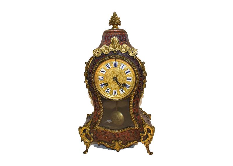 Lot 80 - A 19th century French boulle cased mantel clock striking on a bell with gilt mounts, enamel...