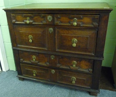 Lot 1620 - An Early 18th Century Oak Straight Front Chest, in two parts, geometric moulded two-as-one...