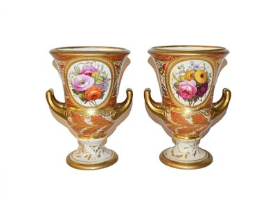 Lot 113 - A pair of 19th century Derby vases, painted with named views of Monmouth and Cardiganshire, the...