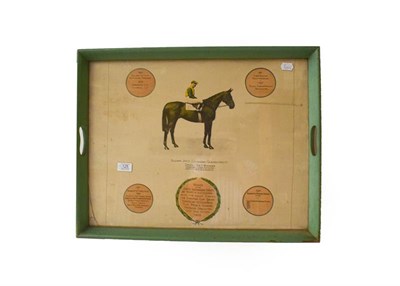 Lot 125 - A printed silk panel showing the racehorse Brown Jack and his victories 1927-1933, in a tray mount