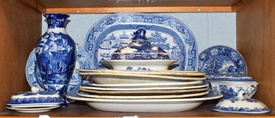 Lot 141 - Early 19th century and later English blue and white pottery, to include: meat plates, tureens,...