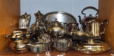 Lot 147 - A large quantity of silver plated wares including part tea services, various flatwares, spirit...