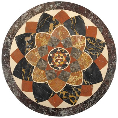 Lot 1628 - An Italian Circular Marble Top Table, early 20th century, with central star shaped motif within...