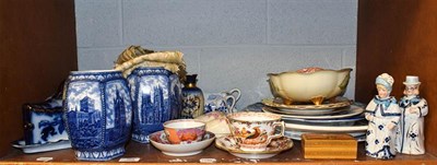 Lot 165 - Blue and white meat plates, cut glass, 18th century tea bowl and saucer, Ringtons jars, Royal Crown