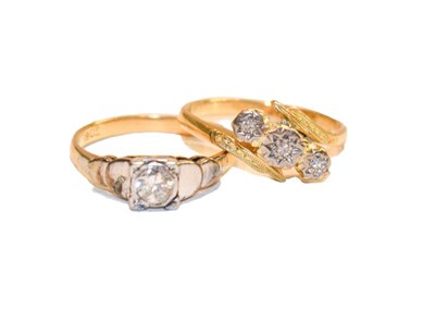 Lot 177 - A diamond solitaire ring, stamped '18CT' and 'PLAT', finger size J1/2; and a diamond three...