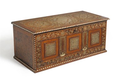 Lot 1630 - A 19th Century Hardwood and Inlaid Moorish Hinged Chest, the lid with arabesque motifs...