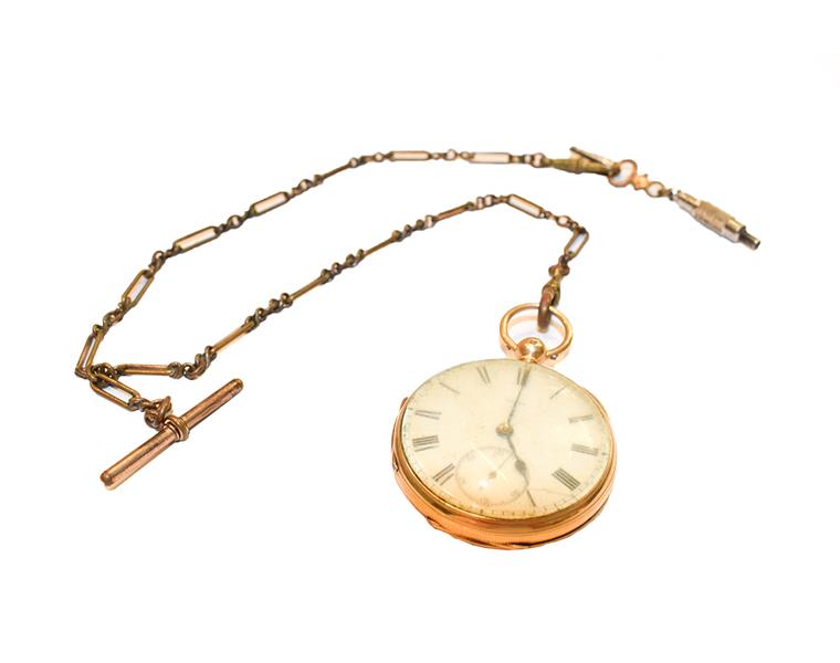 Lot 186 - An 18 carat gold open faced pocket watch, case with London hallmark for 1872, with an attached gilt