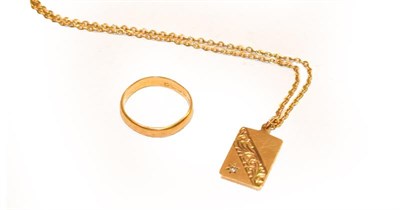 Lot 188 - A 22 carat gold band ring, finger size N and a 9 carat gold pendant on chain, chain length 52cm