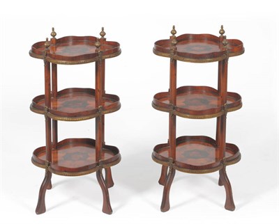 Lot 1633 - A Pair of  Louis XV Style Kingwood, Tulipwood and Gilt Metal Mounted Three-Tier Étagères,...