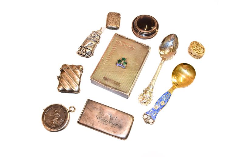 Lot 221 - A collection of silver and other boxes, including an Elizabeth II silver vesta case in the form...