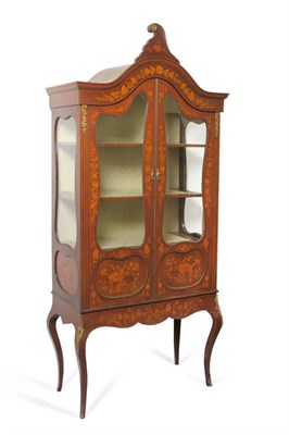 Lot 1634 - A Louis XV Style Mahogany and Floral Marquetry Display Cabinet, late 19th century, the arched...