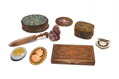 Lot 229 - A small tray of assorted items, including: 19th century Cantonese ivory, decorative brass card...