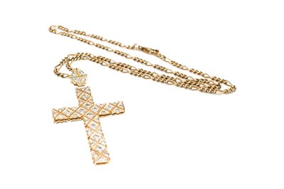 Lot 231 - A diamond cross pendant on chain, pendant length 5.5cm, chain length 44cm