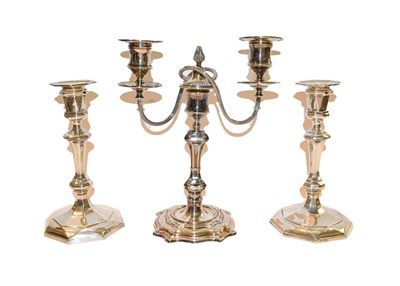 Lot 241 - A pair of George V silver candlesticks, by Hawksworth, Eyre and Co. Ltd., Sheffield, 1926, in...