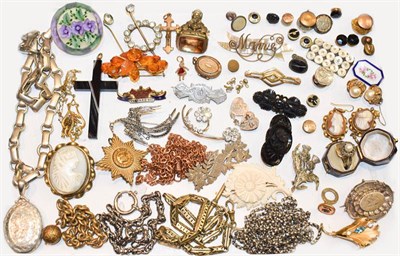 Lot 248 - A quantity of costume jewellery, including: a silver locket on chain, various other chains,...
