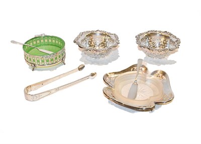 Lot 253 - A tray of mixed silver items including a cased set of six enamelled Art Deco coffee spoons by...