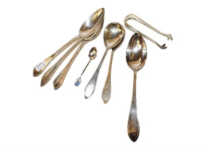 Lot 270 - A collection of Danish silver flatware, comprising a pair of table spoons, Copenhagen, probably...
