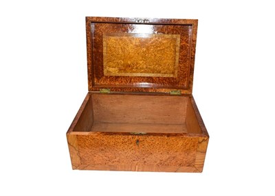 Lot 282 - A Victorian specimen wood inlaid box with burr and figured woods, 32.5cm wide (no key)