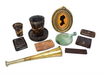 Lot 288 - A 19th century treen spice tower and quantity of other items including a Scottish horn beaker...