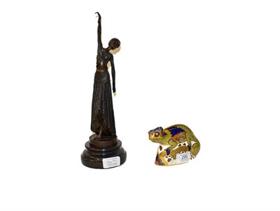 Lot 295 - Reproduction bronze figure of an Art Deco lady dancing signed 'Chiparus', together with a Royal...