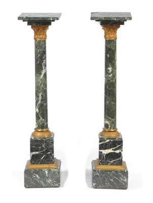 Lot 1641 - A Pair of Verde Marble and Gilt Metal Mounted Pedestals, early 20th century, with square...