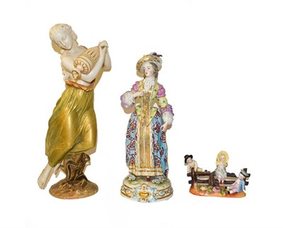 Lot 305 - A tray of mixed ceramics and glass including an Austrian figure, modern airtwist glasses,...