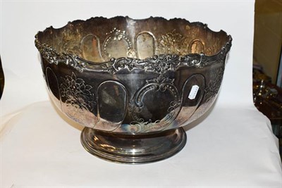 Lot 312 - A large silver plated punch bowl, 38cm wide, 23cm high and a box of other silver plated items...