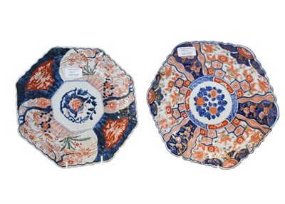 Lot 364 - A Japanese Meiji period fluted Imari charger in brocade design, 24cm wide, together with nine...