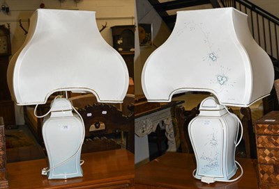 Lot 378 - A pair of pottery table lamps of square baluster form, the bases 39cm high