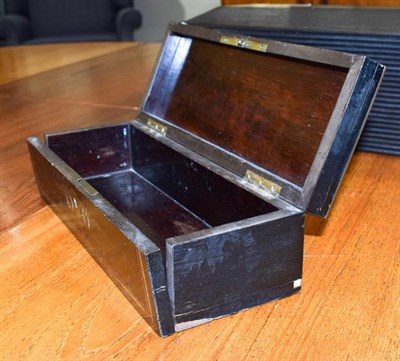 Lot 380 - An early 19th century reeded ebony writing slope (locked), a fitted work box of sarcophagus...