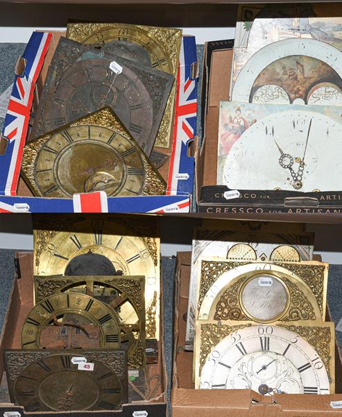 Lot 388 - A selection of 18th/19th century longcase clock painted and brass dials and movements,...