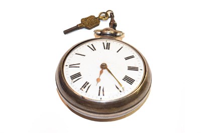 Lot 203A - A silver pair cased verge pocket watch, movement named Richard Scurr, Thirsk, Roman numeral...