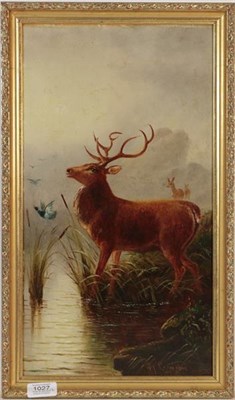 Lot 1027 - William James Smith Crampton (British, 1855-1935) Stags, pair of signed oil on canvas, 46cm by...