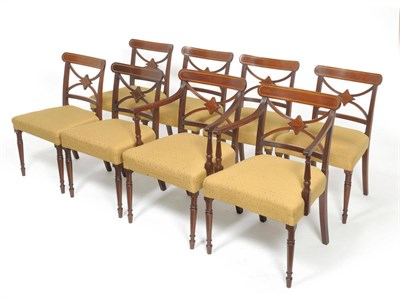 Lot 1656 - A Set of Eight Late George III Mahogany, Satinwood and Boxwood Strung Dining Chairs, early 19th...