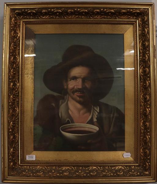 Lot 1032 - Early 20th century, Continental school, Spanish(?), portrait of a man drinking broth from a...