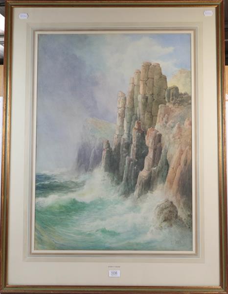 Lot 1036 - John Clarkson Uren (1845-1932) Rocky coastal view, signed, watercolour, 77cm by 54cm