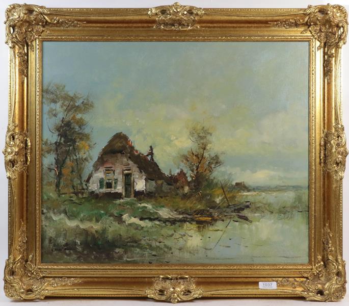 Lot 1037 - Hendrik Van Dongan (Dutch, b.1909) River Landscape, signed, oil on canvas