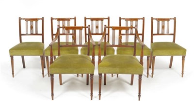 Lot 1657 - A Set of Ten Mahogany and Boxwood Strung Dining Chairs, circa 1820, with turned curved top...