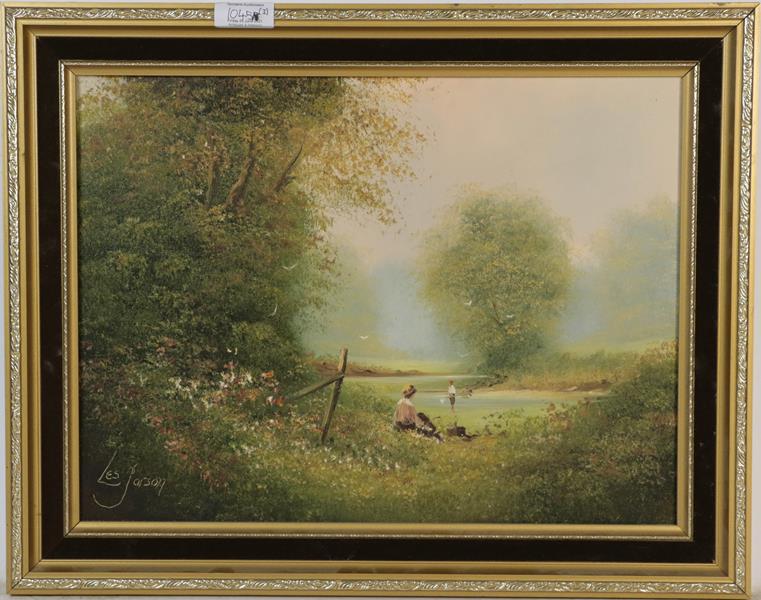 Lot 1045 - Ted Dyer (b.1940) River landscape, signed, oil on canvas, 50cm by 75cm, together with Les...