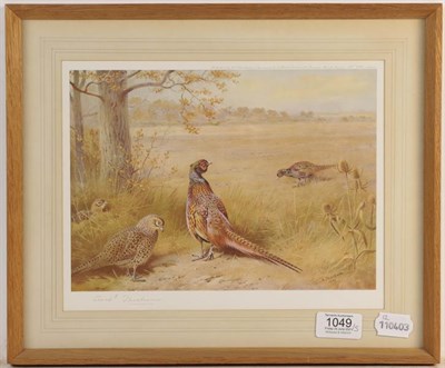 Lot 1049 - After Archibald Thorburn signed print of a fox stalking a deer, together with a further signed...